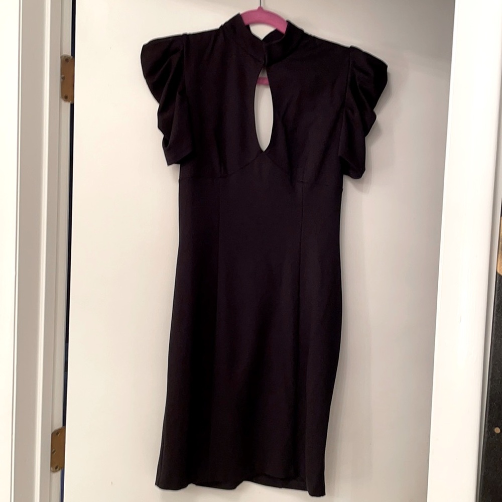 Black Keyhole Puff Sleeve Bebe Dress
